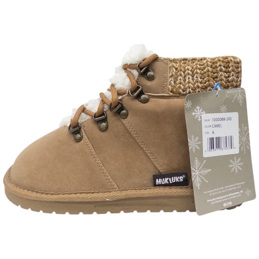Muk Luks Hiker Denali Lace Up Ankle Boots Women 6 Camel Tan Faux Fur Lined